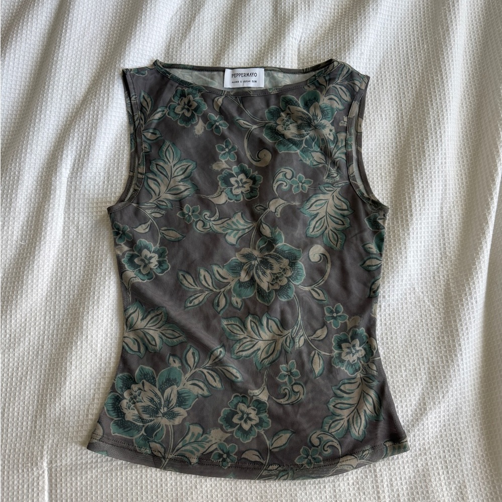 Peppermayo Brown Floral Mesh Top - Picture 2 of 7